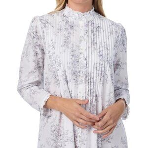 Eileen West Womens L Large Grey 100% Cotton Long Sleeve Nightgown Gown High Neck
